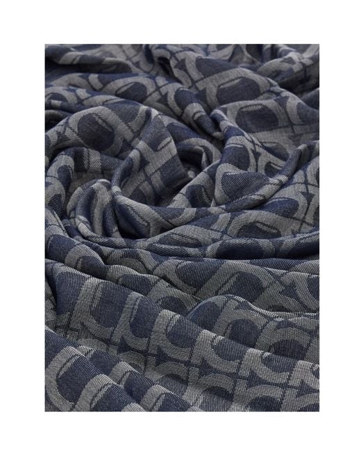 Ferragamo Blue Ferragamo Gancini Frayed-Edge Scarf for men