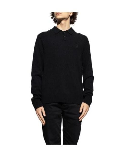AllSaints Black Polo Knit Sweater for men
