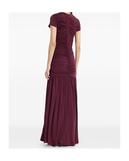 ROTATE BIRGER CHRISTENSEN Purple Ruched Short-Sleeve Maxi Dress