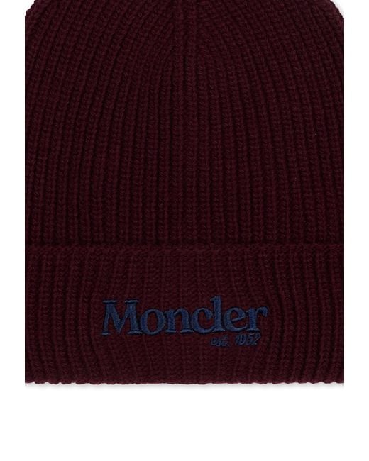 Moncler Logo-Embroidered Ribbed-Knit Beanie Hat