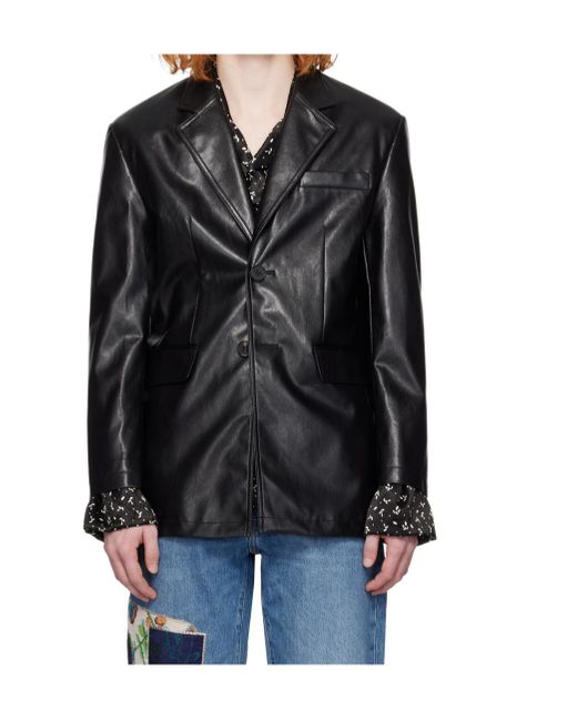 DUNST Black 2 Button Faux-Leather Blazer for men