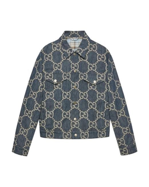 Gucci Blue Interlocking G Pattern Denim Jacket for men