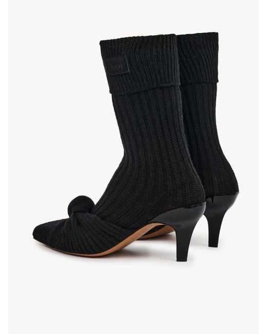 Chloé Black Chloé Ribbed Sock-Knotted Boots