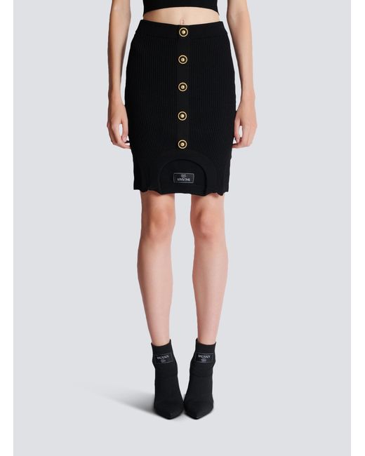 Balmain Black Short Optical Illusion Ribbed Knit Skirt