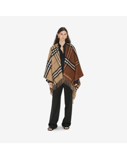 Burberry Brown Wool-Cashmere Contrast-Check Cape