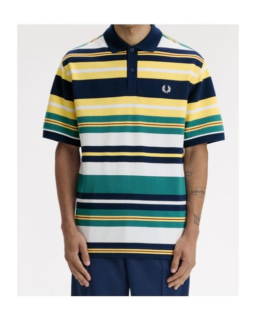 Fred Perry Blue Striped Relaxed Polo Shirt for men