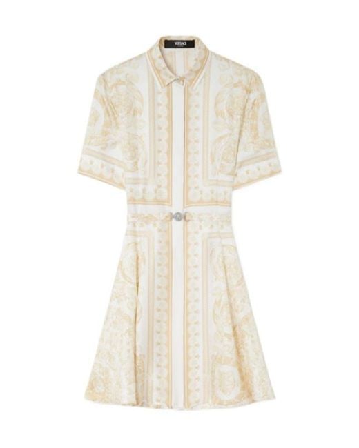 Versace White Pattern-Printed Belted Dress