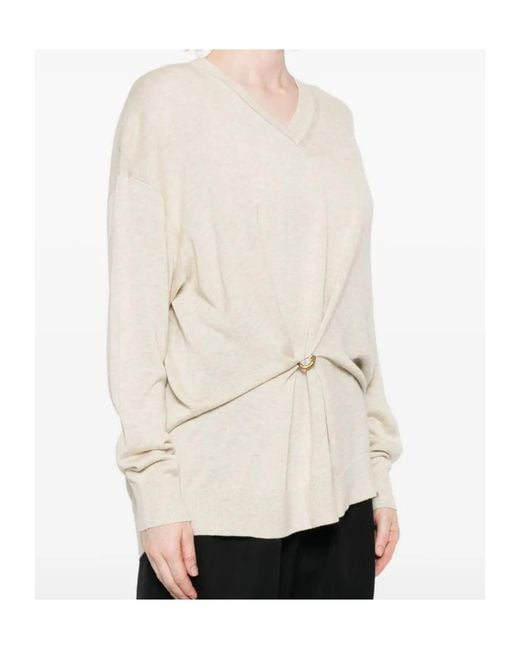 Isabel Marant Natural Chiraz V-Neck Ring-Detail Sweater