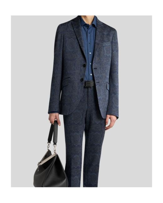 Etro Blue V-Neck Blazer for men