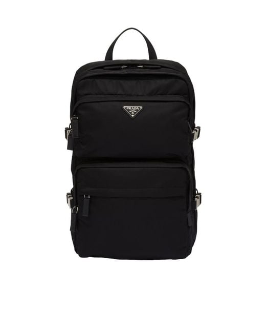 Prada Black Logo Plaque Zipped Backpack for men