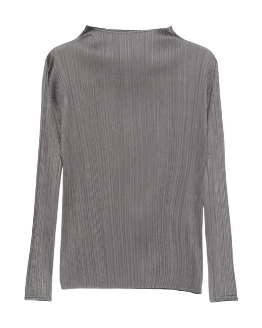Pleats Please Issey Miyake Gray Pleats Please Issey Miyake Mock Neck Long-Sleeved Top