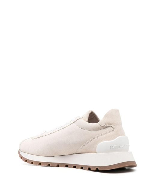 Brunello Cucinelli White Round-Toe Lace-Up Trainers