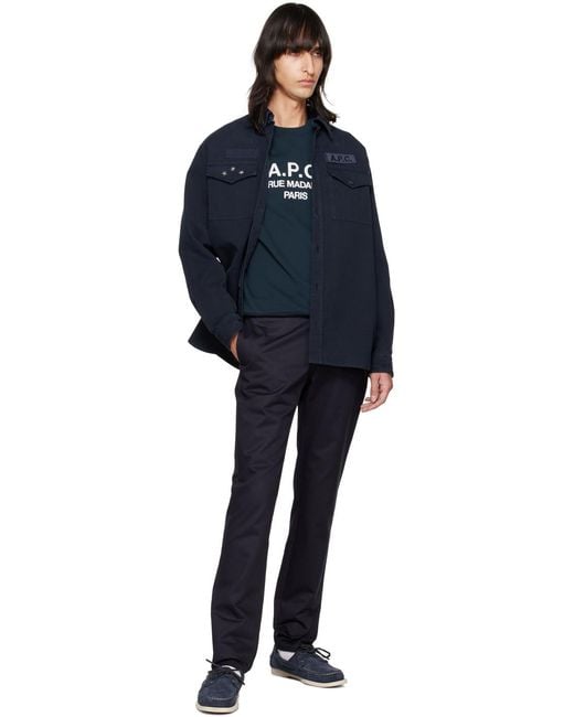 A.P.C. Blue Logo-Patch Buttoned Shirt Jacket for men
