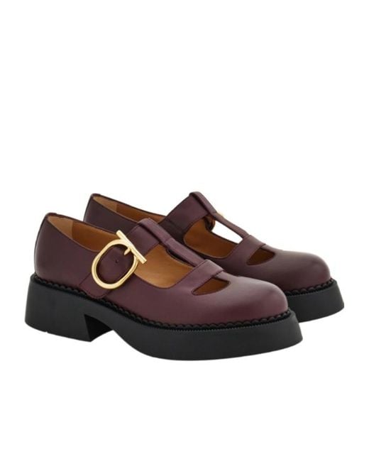 Ferragamo Brown Ferragamo T-Strap Mary Jane Loafers