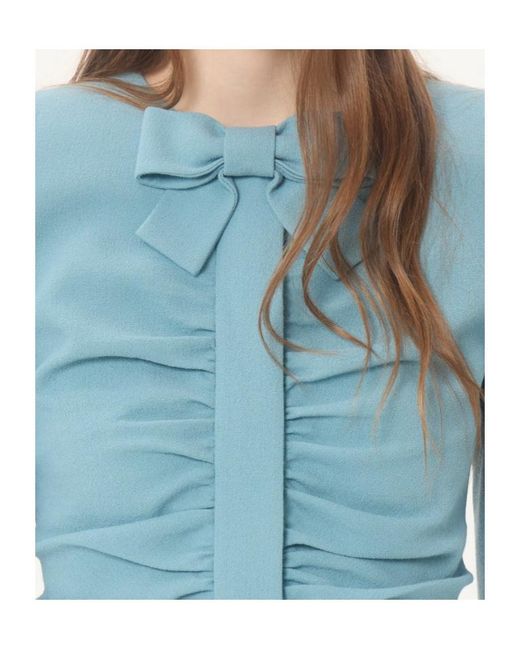 Valentino Blue Bow Detailed Ruched Jacket