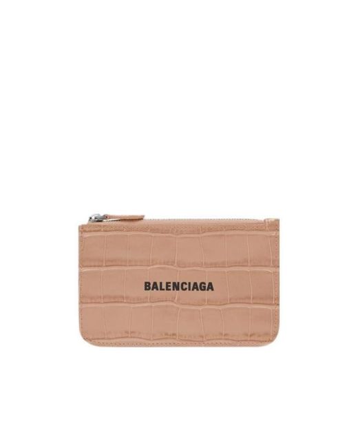 Balenciaga Pink Portamonete Lungo E Portacarte Cash Large Lavorati Coccodrillo Da Donna