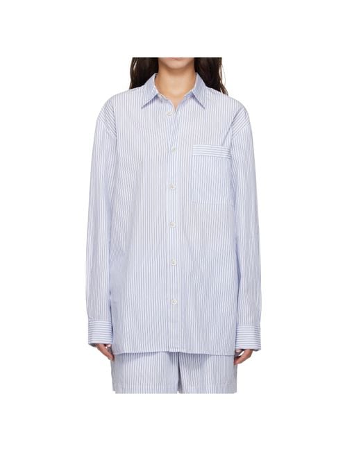 Tekla Blue Striped Poplin Pajama Shirt for men