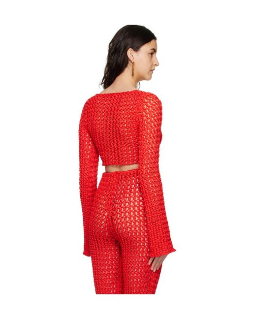 Moschino Red Long Sleeve T-Shirt With Trumpet Sleeves