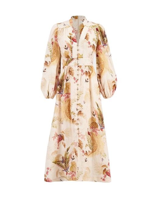 Zimmermann Natural Floral Printed V-Neck Long Dress