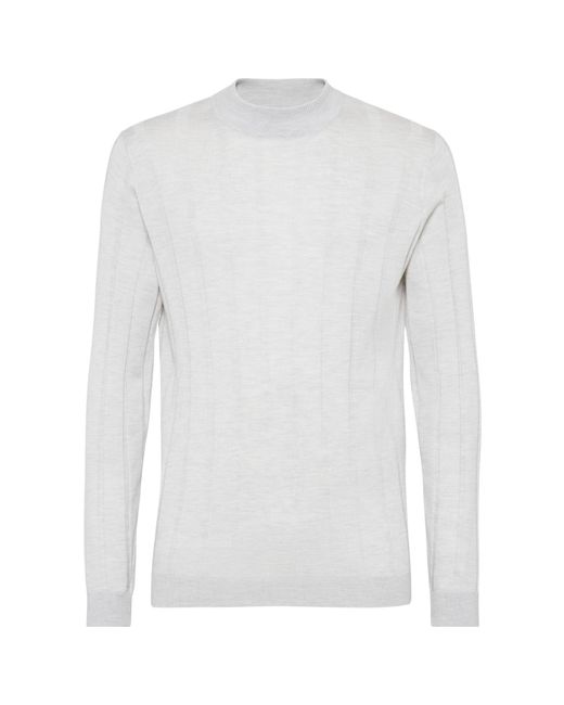 Brunello Cucinelli White Ribbed Turtleneck Long-Sleeved Jumper for men
