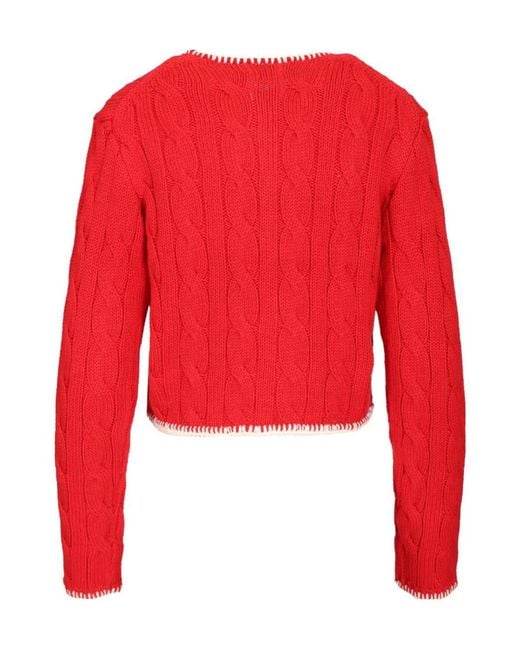Polo Ralph Lauren Red Cable Knit Cropped Cardigan