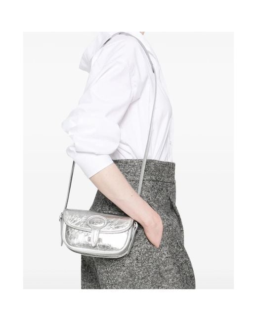 Bally White Metallic-Leather Flap Shoulder Bag