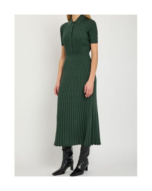 Gabriela Hearst Green Amor Ribbed Cashmere-Blend Midi Shirt Dress