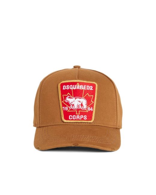 DSquared² Orange Bear-Maple Leaf Patch Cap for men