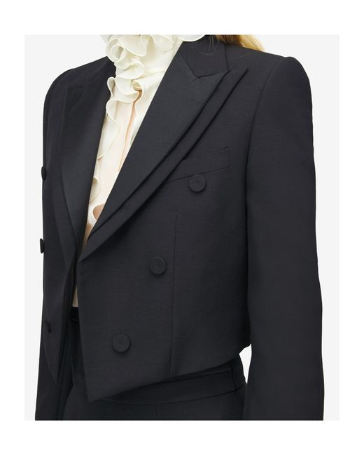 McQueen Black Double Lapel Cropped Jacket