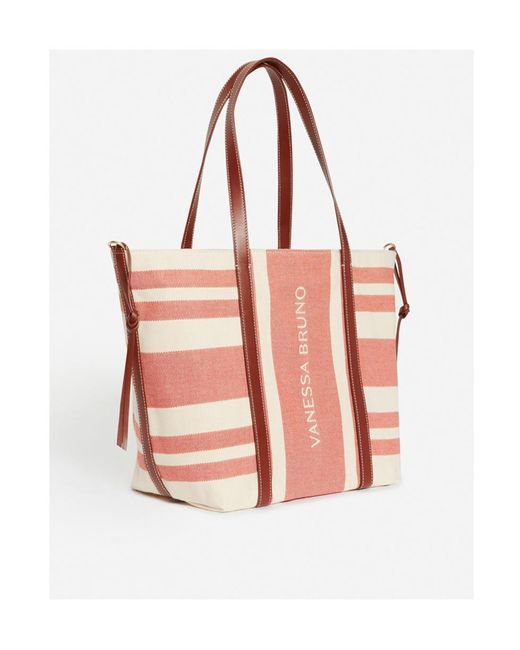 Vanessa Bruno Pink Striped Leather-Trimmed Tote Bag