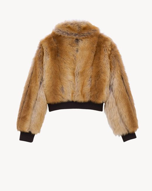 Saint Laurent Natural Zip-Up Shearling Bomber Jacket