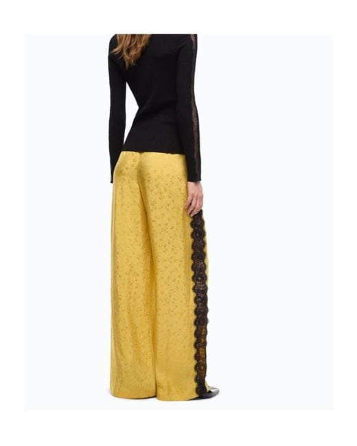 Pinko Yellow Lace-Trim Floral-Jacquard Trousers