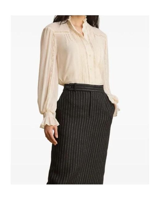 Ralph Lauren Natural Lace-Trim Pintucked Blouse