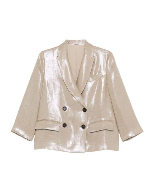 Brunello Cucinelli Natural Button Double-Breasted Jacket