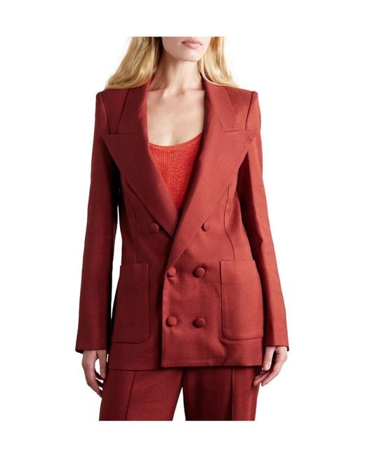 Adam Lippes Red Double-Breasted Canvas Blazer
