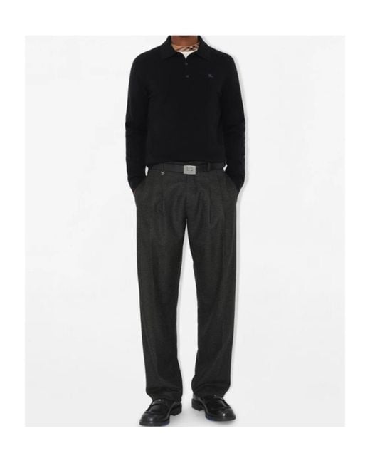 Burberry Black Ekd Embroidered Long-Sleeved Polo Shirt for men