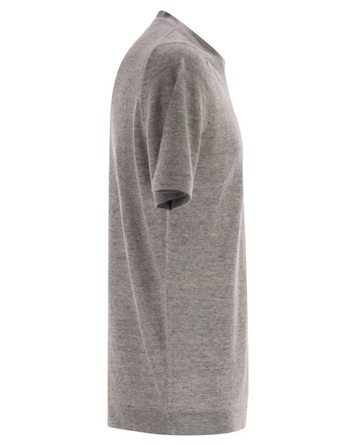 Brunello Cucinelli Gray Linen And Cotton Crew Neck T-Shirt for men