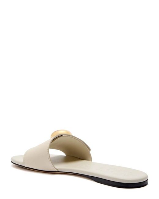 Loewe White Pebble Logo Leather Sliders