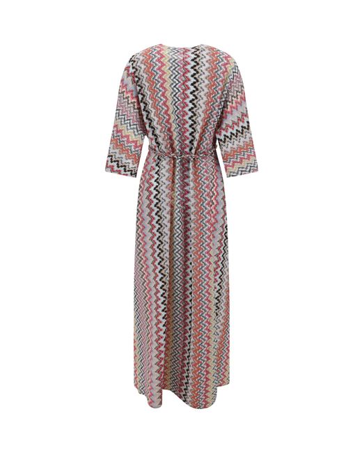 Missoni Purple Kaftano Zigzag Wovened V-Neck Maxi Dress