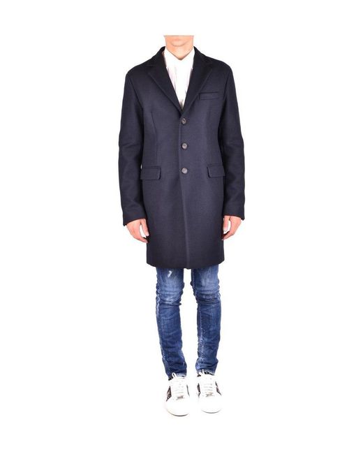 DSquared² Blue Single-Breasted Wool Coat for men