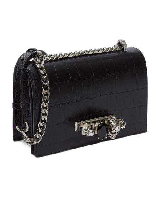McQueen Black Jewelled Skull Embossed Shoulder Bag