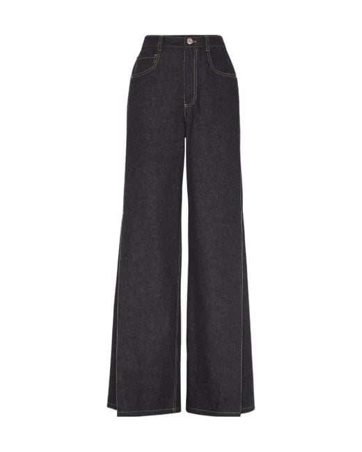 Brunello Cucinelli Blue Contrast Stitch Wide-Leg Jeans
