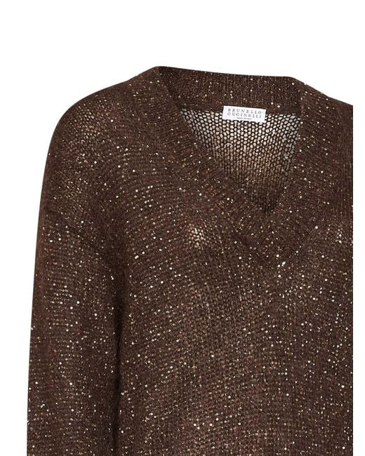 Brunello Cucinelli Brown Long-Sleeve Knit Top