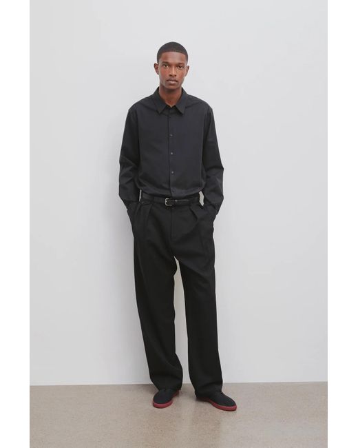 The Row Black Pleated Straight-Leg Tailored Trousers for men