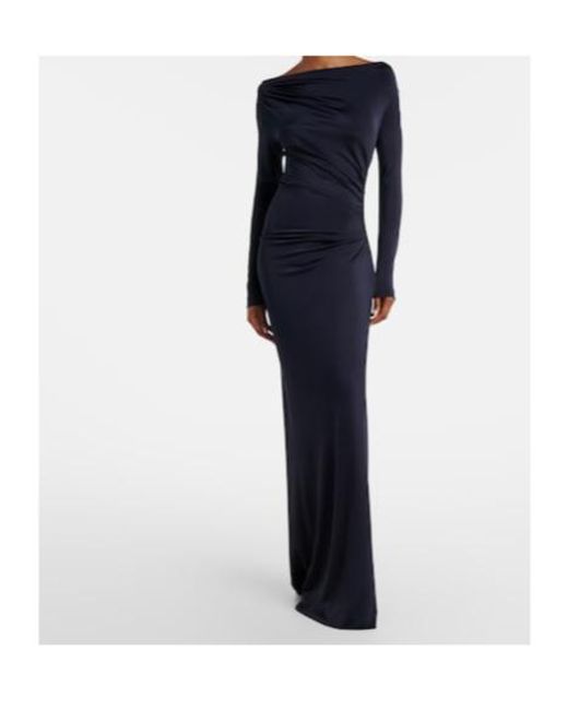Victoria Beckham Blue Gathered Jersey Maxi Dress