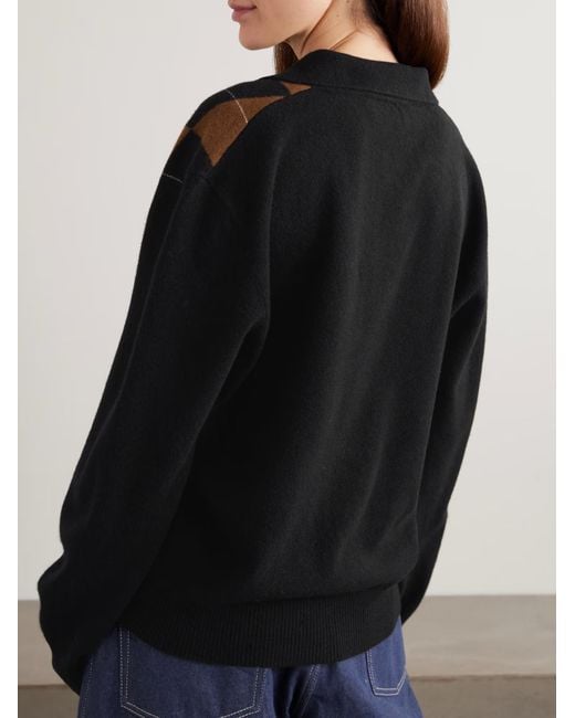 Rohe Black Diamond Pattern Wool Polo Collar Sweater