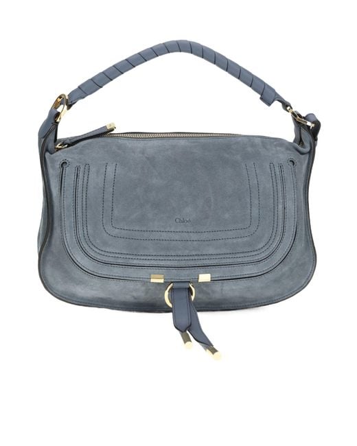Chloé Blue Chloé Marcie Small Suede Shoulder Bag