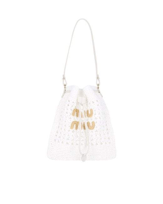 Miu Miu White Woven Fabric Mini-Bag