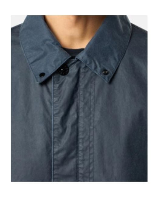Stone Island Blue Logo Patch Buttoned Jacket for men