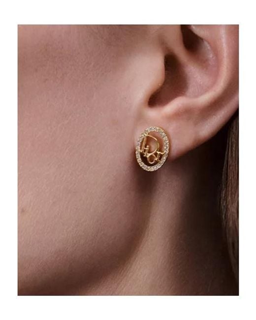 Dior Brown Logo Oval Stud Earrings